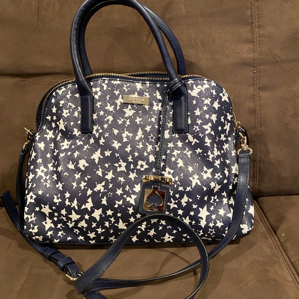 kate spade Navy and White Star Print Satchel with Crossbody Strap